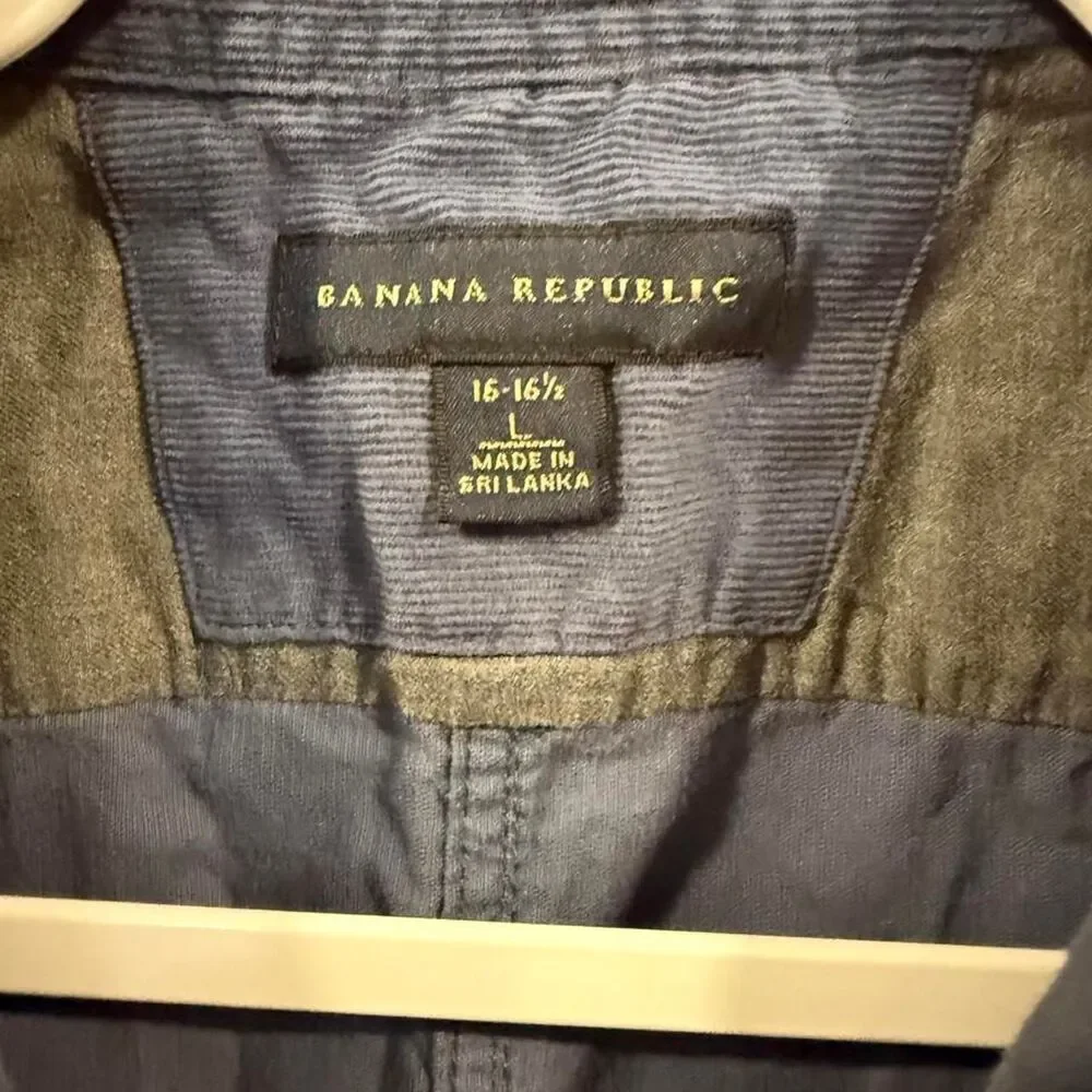 Banana-republic Men's Blue and Navy Shirt